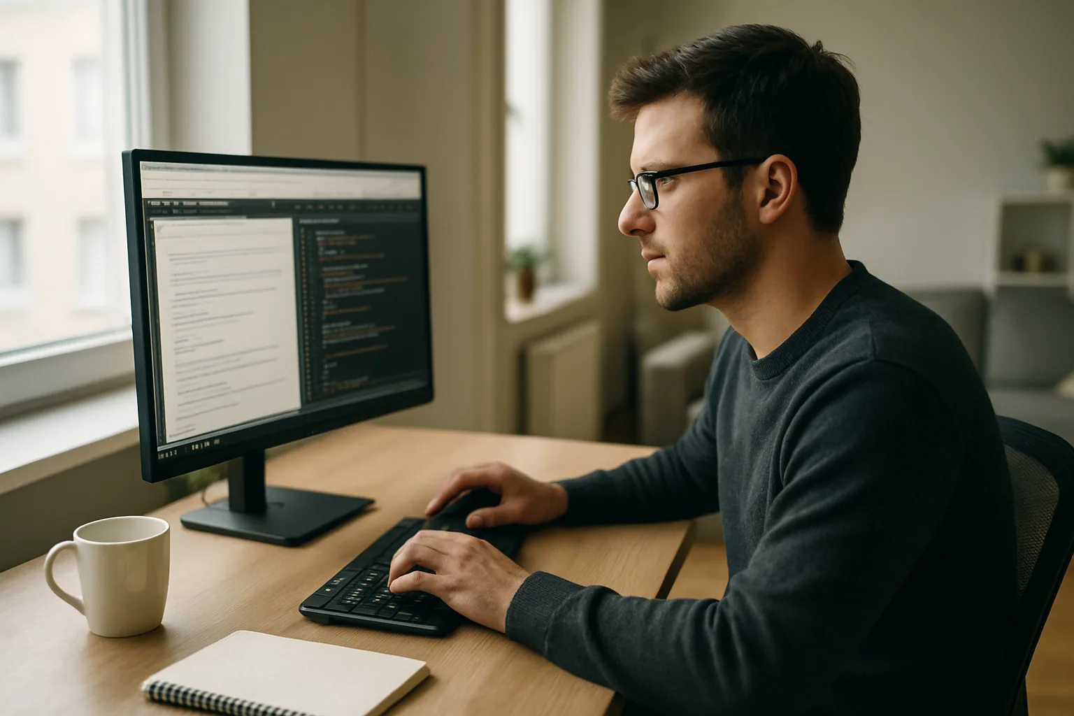 Un usuario revisa Orion Browser en una pantalla de escritorio mientras compara pestañas y herramientas de desarrollo en un entorno de trabajo sobrio.