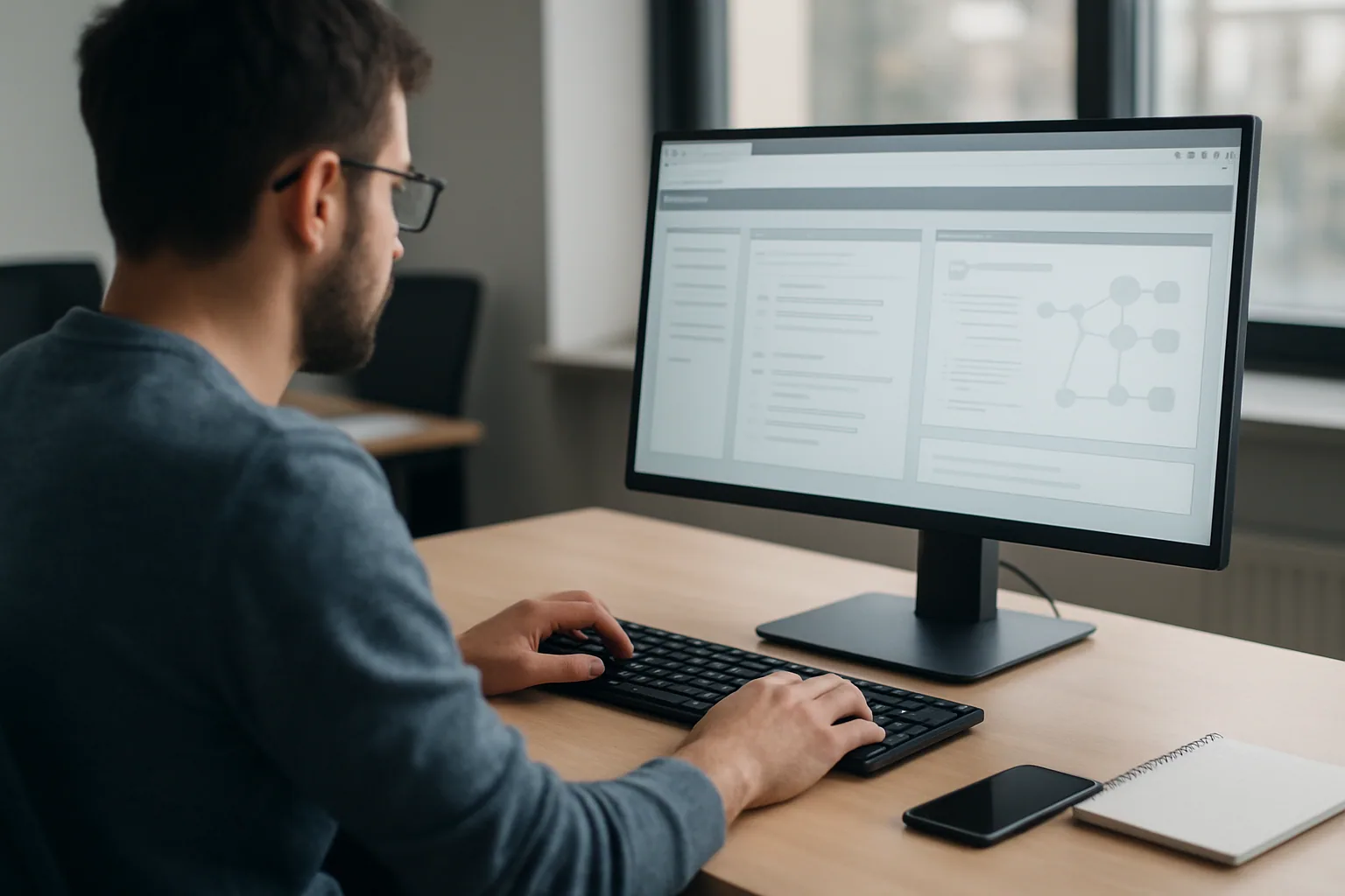 Una persona revisa en una pantalla de escritorio un navegador con varias pestañas abiertas mientras un agente de IA ejecuta tareas web en segundo plano.